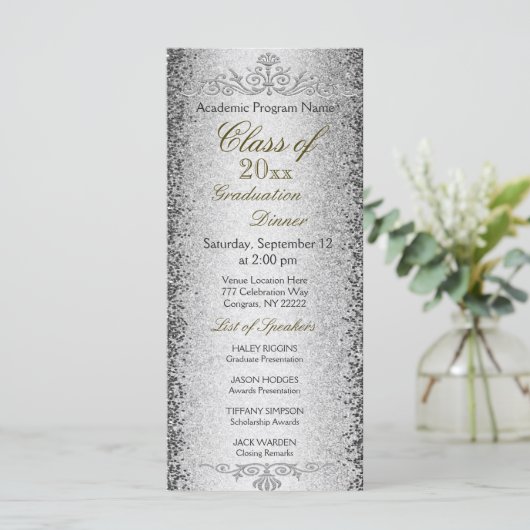 Afstuderen binnenuitnodiging Silver Programmakaart (Staand voorkant)