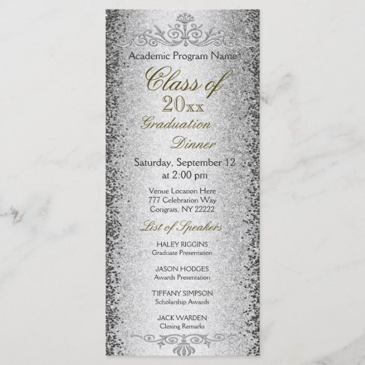 Afstuderen binnenuitnodiging Silver Programmakaart (Voorkant)