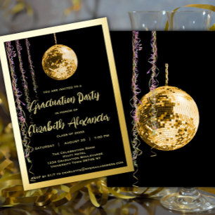 Afstuderen Black and Gold Disco Ball-70 Folie Uitnodiging