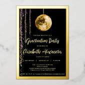 Afstuderen Black and Gold Disco Ball-70 Folie Uitnodiging (Voorkant)
