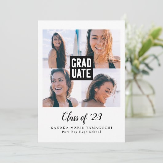 Afstuderen Black Block Multi Photo Graduparty Kaart (Staand voorkant)