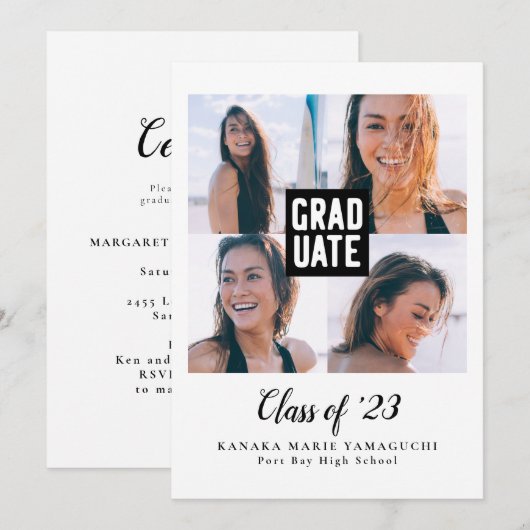 Afstuderen Black Block Multi Photo Graduparty Kaart (Voorkant / Achterkant)