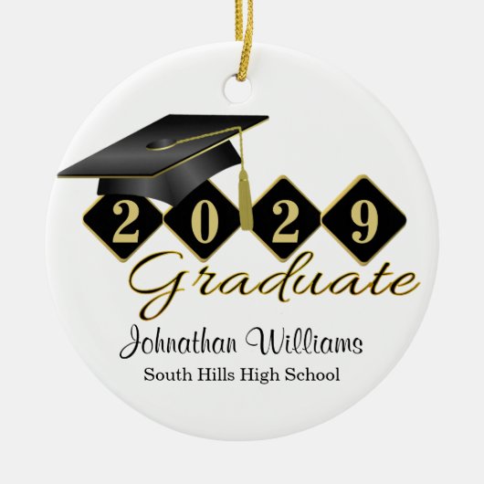 Afstuderen Black en Gold Classic Keramisch Ornament (Voorkant)
