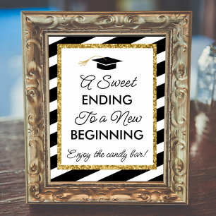 Afstuderen Black en Gold Glitter Snoep Bar Poster