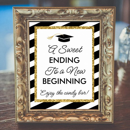 Afstuderen Black en Gold Glitter Snoep Bar Poster