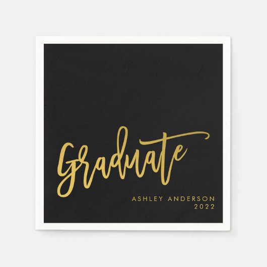 Afstuderen Black Gold Calligraphy Script Party Servet (Voorkant)