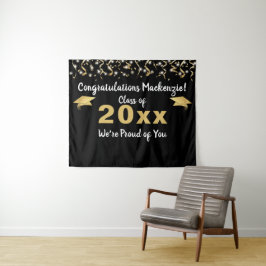 Afstuderen Black Gold Confetti, jaarachtergrond Wandkleed