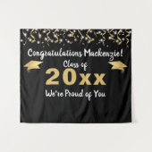 Afstuderen Black Gold Confetti, jaarachtergrond Wandkleed (Voorkant (horizontaal))