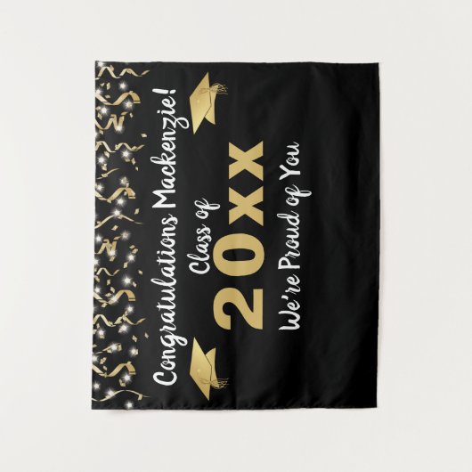 Afstuderen Black Gold Confetti, jaarachtergrond Wandkleed (Voorkant)