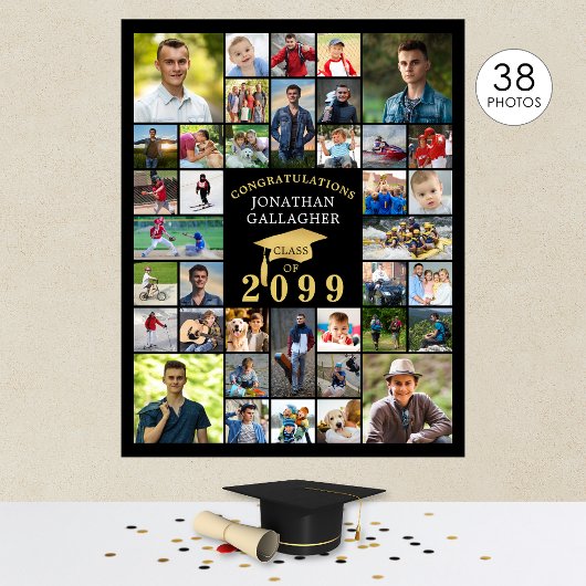 Afstuderen Black Gold Gefeliciteerd 38 Foto Collag Poster