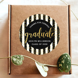 Afstuderen Black Gold Glitter Confetti Script Name Ronde Sticker