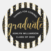 Afstuderen Black Gold Glitter Confetti Script Name Ronde Sticker (Voorkant)