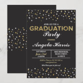 Afstuderen Black & Gold Invite Stars Confetti Kaart (Voorkant / Achterkant)
