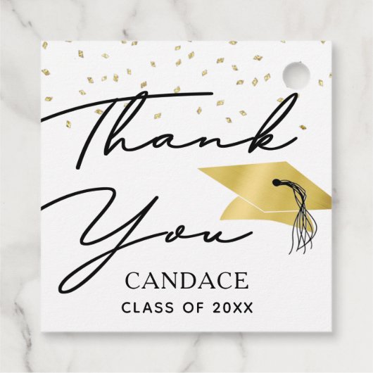Afstuderen Black Gold Script Confetti Hartelijk da Bedankjes Labels (Achterkant)