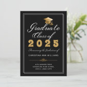 Afstuderen Black Gold Script Photo Class of 2023 Aankondiging (Staand voorkant)