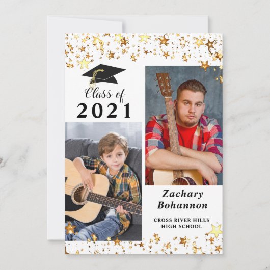 Afstuderen Black Gold Stars Foto Aankondiging (Voorkant)