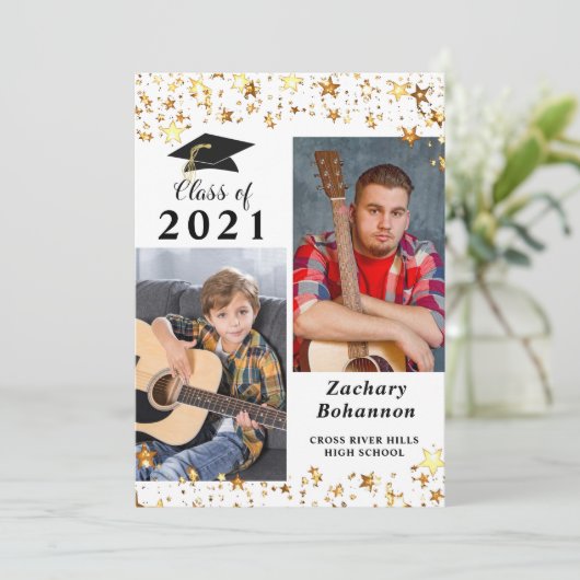 Afstuderen Black Gold Stars Foto Aankondiging (Staand voorkant)