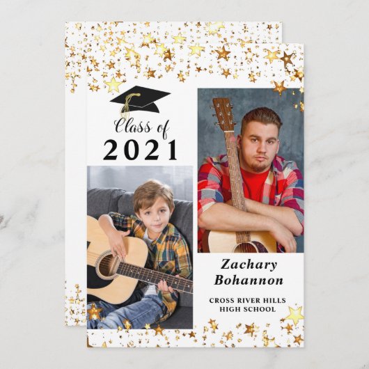 Afstuderen Black Gold Stars Foto Aankondiging (Voorkant / Achterkant)
