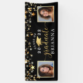 Afstuderen Black Gold Stars Licht Confetti Foto Spandoek (Verticaal)