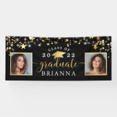 Afstuderen Black Gold Stars Licht Confetti Foto Spandoek (Horizontaal)