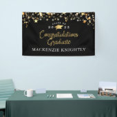 Afstuderen Black Gold Stars Licht Confetti Script Spandoek (Beurs)