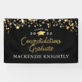 Afstuderen Black Gold Stars Licht Confetti Script Spandoek (Horizontaal)