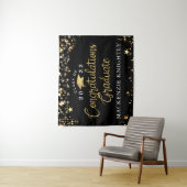 Afstuderen Black Gold Stars Licht Confetti Script Wandkleed (In situ)