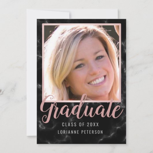 Afstuderen Black Marble Roos Script-foto Aankondiging (Voorkant)
