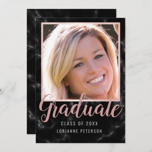Afstuderen Black Marble Roos Script-foto Aankondiging (Voorkant / Achterkant)