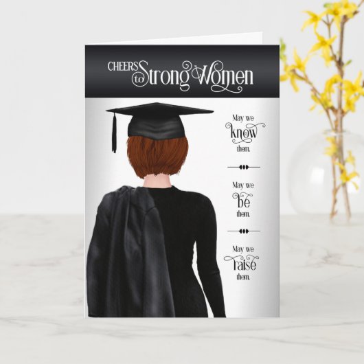 Afstuderen Black Pet en Gown Short Red Hair Kaart (Gele Bloem)