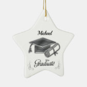 Afstuderen Black & Silver, Pet & diploma Keramisch Ornament (Rechts)