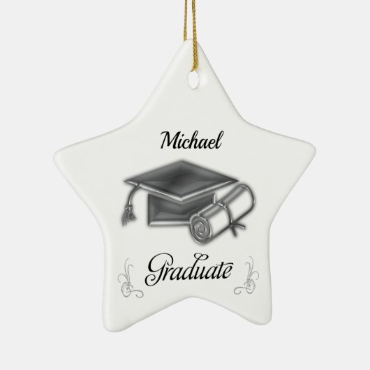 Afstuderen Black & Silver, Pet & diploma Keramisch Ornament (Rechts)