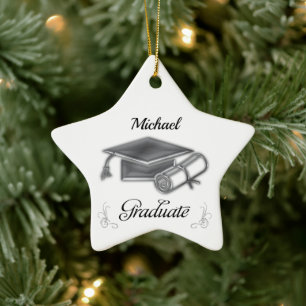 Afstuderen Black & Silver, Pet & diploma Keramisch Ornament