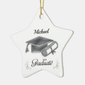 Afstuderen Black & Silver, Pet & diploma Keramisch Ornament (Links)