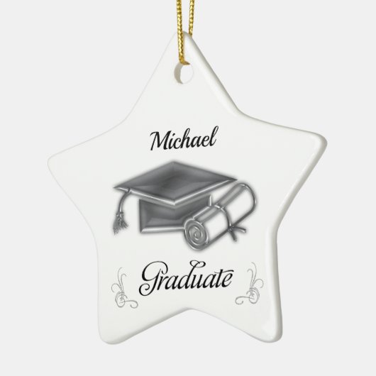 Afstuderen Black & Silver, Pet & diploma Keramisch Ornament (Links)