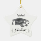 Afstuderen Black & Silver, Pet & diploma Keramisch Ornament (Achterkant)