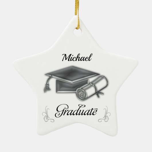 Afstuderen Black & Silver, Pet & diploma Keramisch Ornament (Achterkant)