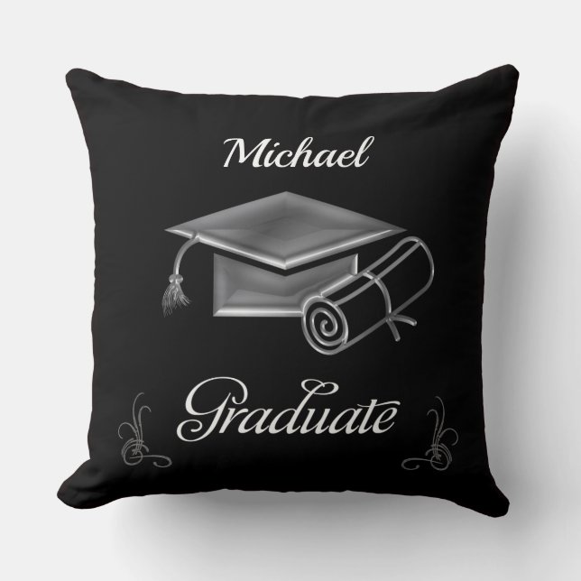 Afstuderen Black & Silver, Pet & diploma Kussen (Voorkant)