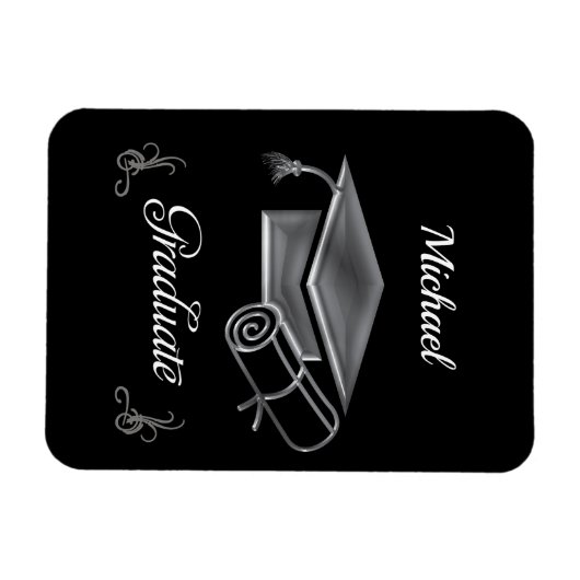 Afstuderen Black & Silver, Pet & diploma Magneet (Horizontaal)