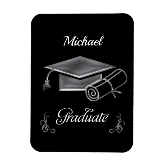 Afstuderen Black & Silver, Pet & diploma Magneet (Verticaal)