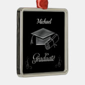 Afstuderen Black & Silver, Pet & diploma Metalen Ornament (Rechts)