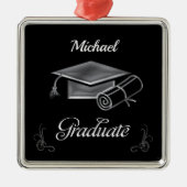 Afstuderen Black & Silver, Pet & diploma Metalen Ornament (Voorkant)