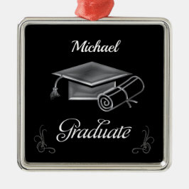 Afstuderen Black & Silver, Pet & diploma Metalen Ornament