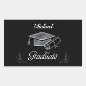 Afstuderen Black & Silver, Pet & diploma Rechthoekige Sticker (Voorkant)
