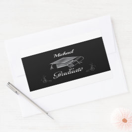 Afstuderen Black & Silver, Pet & diploma Rechthoekige Sticker