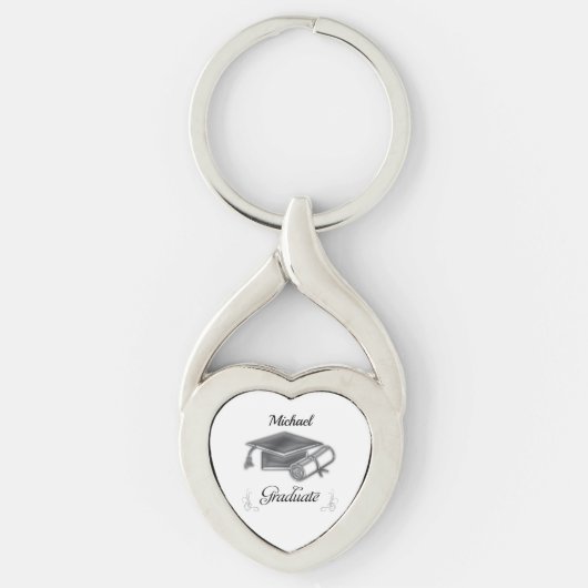Afstuderen Black & Silver, Pet & diploma Sleutelhanger (Voorkant)