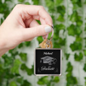 Afstuderen Black & Silver, Pet & diploma Sleutelhanger (Hand)