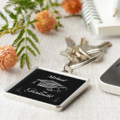 Afstuderen Black & Silver, Pet & diploma Sleutelhanger (Zijkant)
