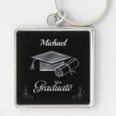 Afstuderen Black & Silver, Pet & diploma Sleutelhanger (Voorkant)
