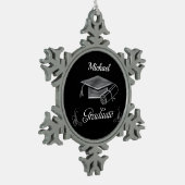 Afstuderen Black & Silver, Pet & diploma Tin Sneeuwvlok Ornament (Links)